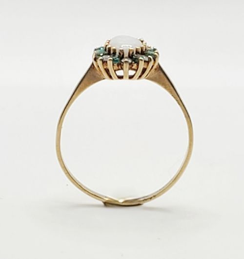 Natural Opal, Emerald & Diamond 9ct Gold Ring (R)