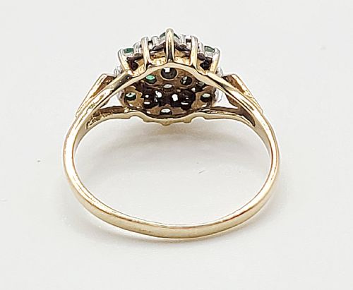 Vintage Natural Emerald & Diamond 9ct Gold Cluster Ring (O)