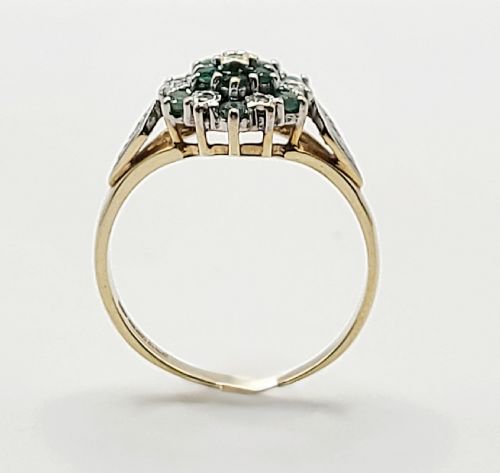 Vintage Natural Emerald & Diamond 9ct Gold Cluster Ring (O)