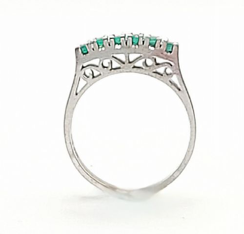 Natural Emerald Five Stone 9ct White Gold Ring (N)