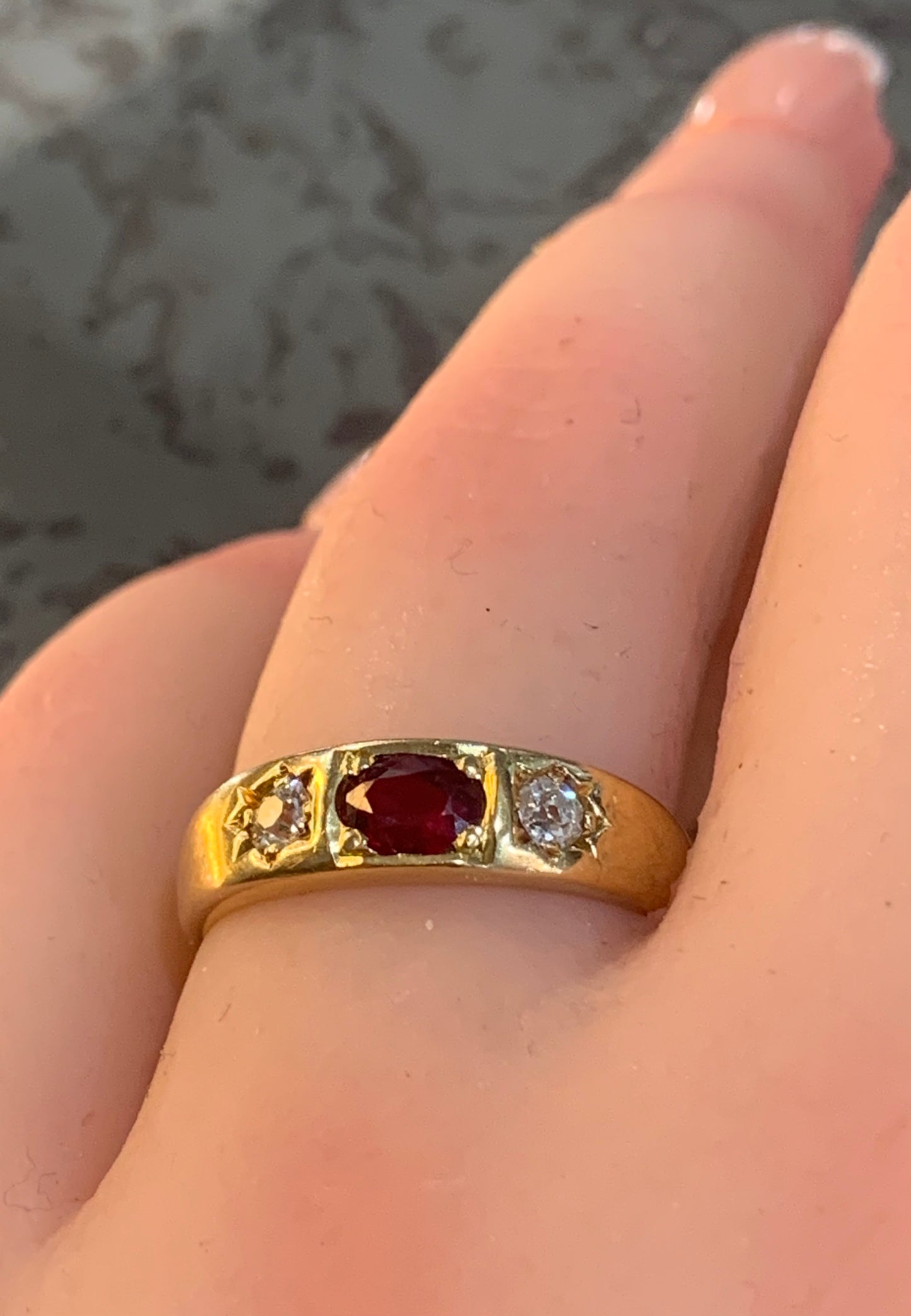 Victorian Ruby and Diamond 18ct Gold Gypsy Ring - Size N.