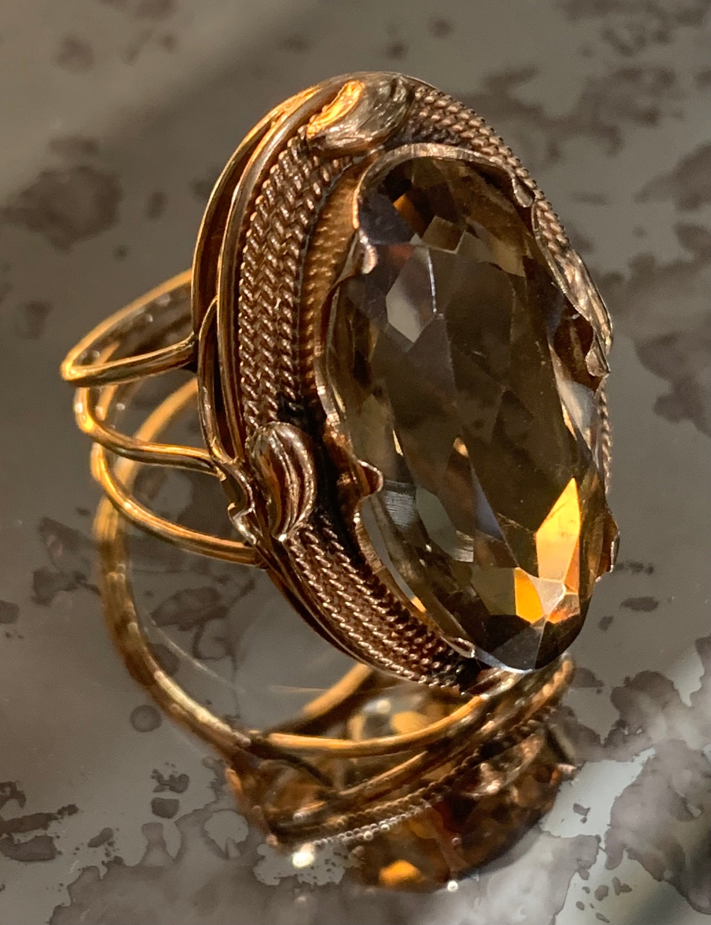 Victorian Smokey Quartz 14ct Rose Gold Ring (Tested by XRF) - Size Q.