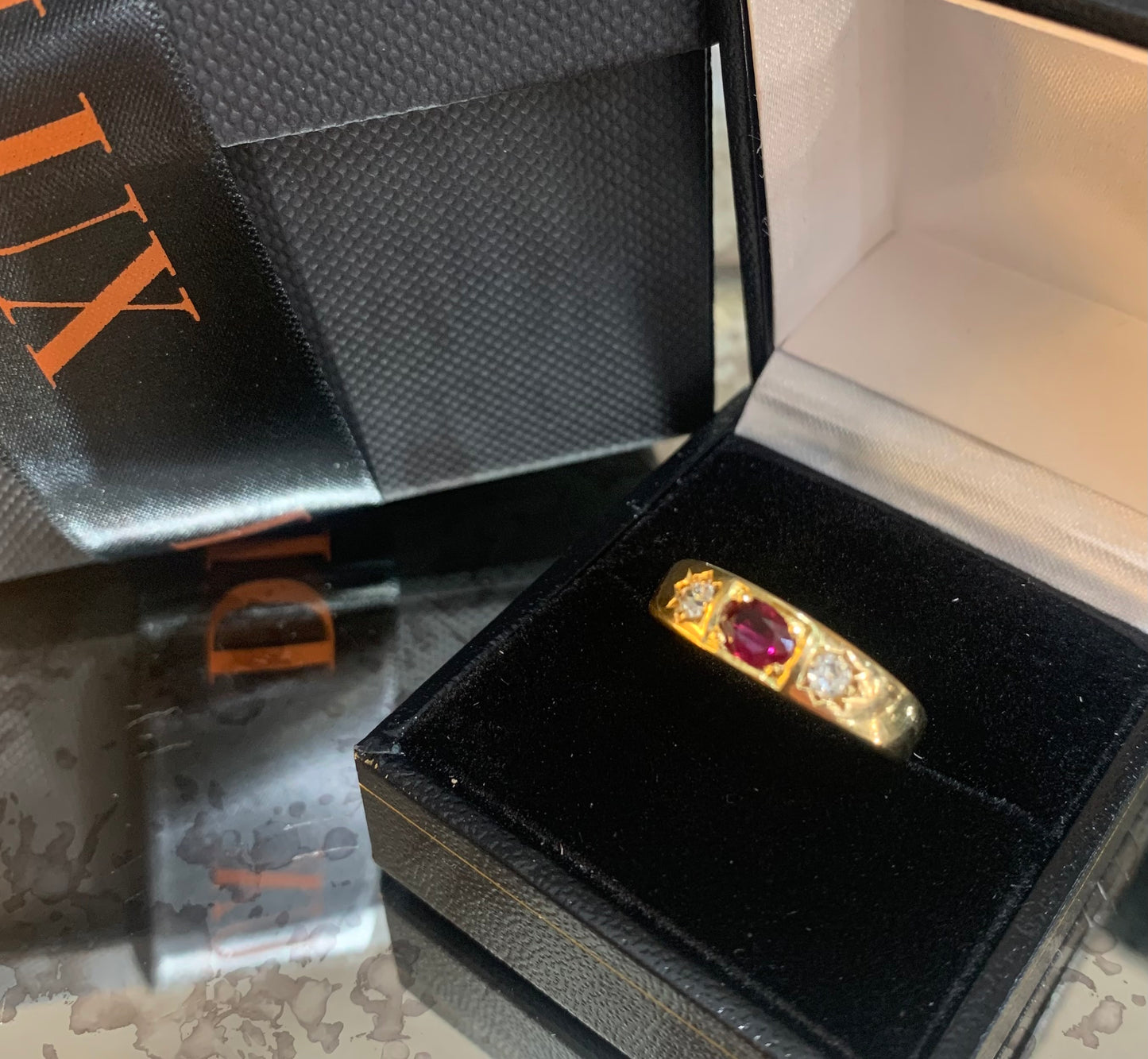 Victorian Ruby and Diamond 18ct Gold Gypsy Ring - Size N.