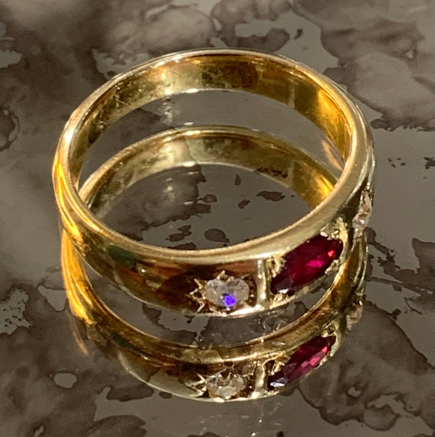 Victorian Ruby and Diamond 18ct Gold Gypsy Ring - Size N.