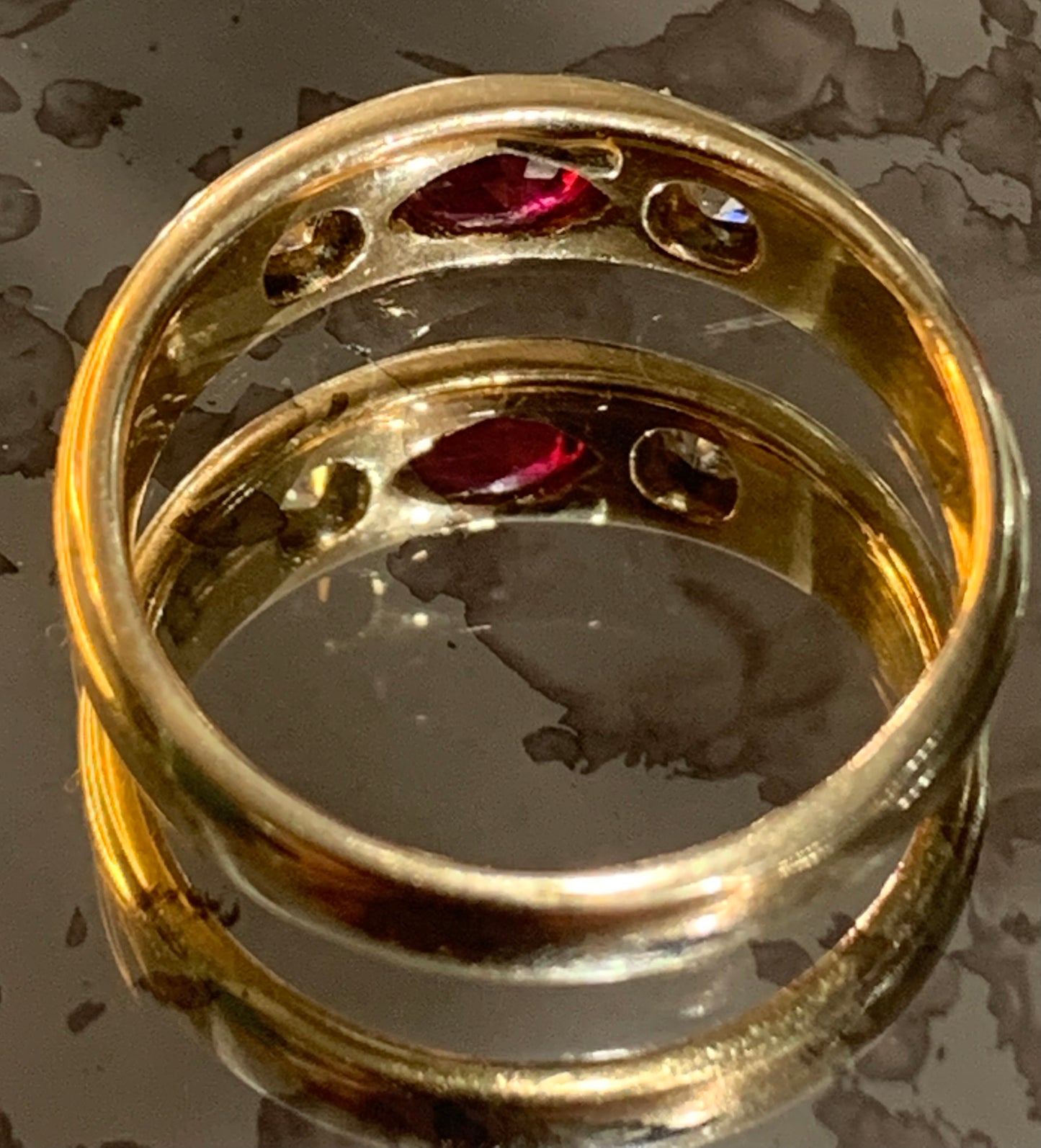 Victorian Ruby and Diamond 18ct Gold Gypsy Ring - Size N.