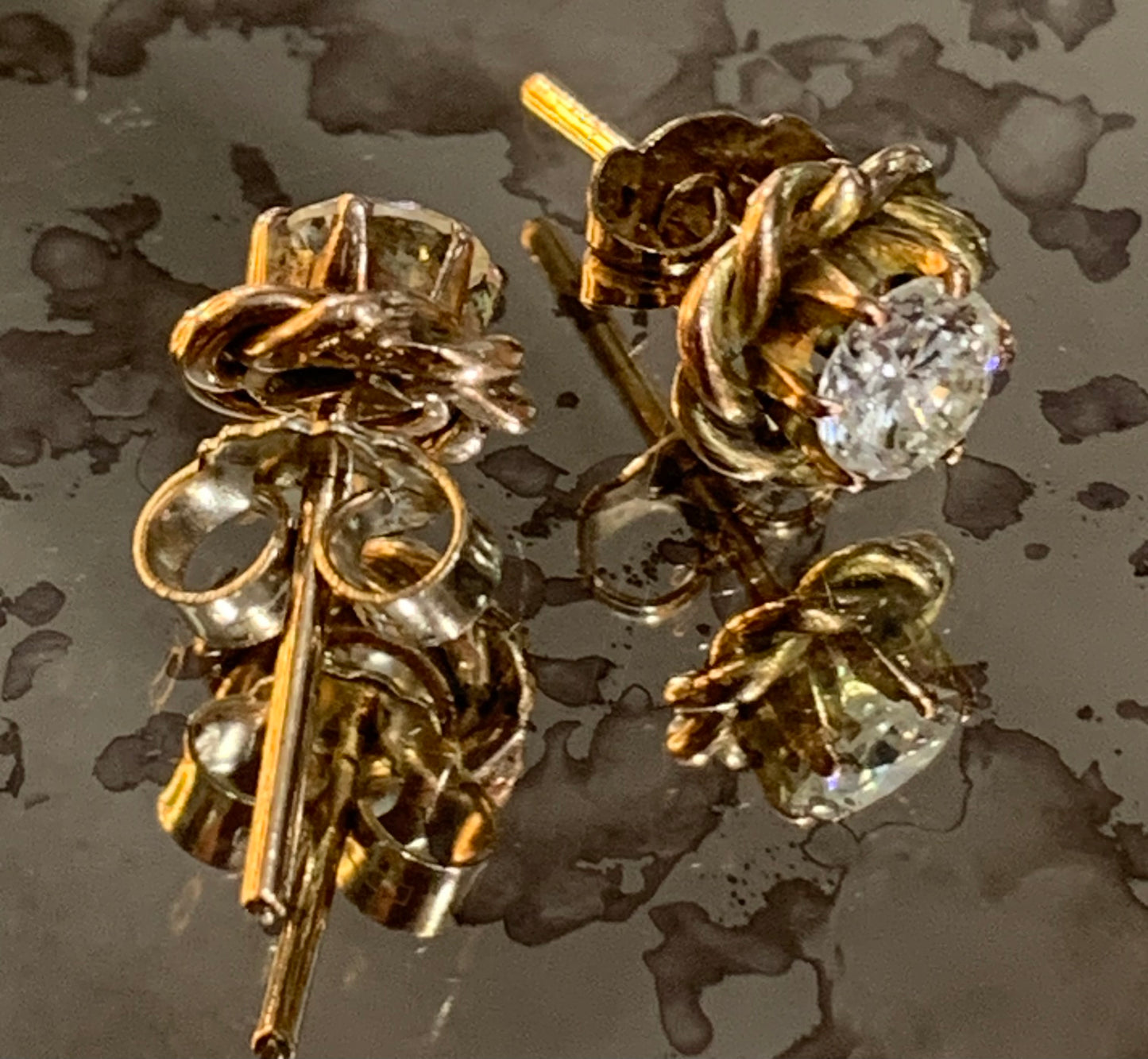 Victorian Diamond (approx 1.2ct) 9ct Gold Stud Earrings