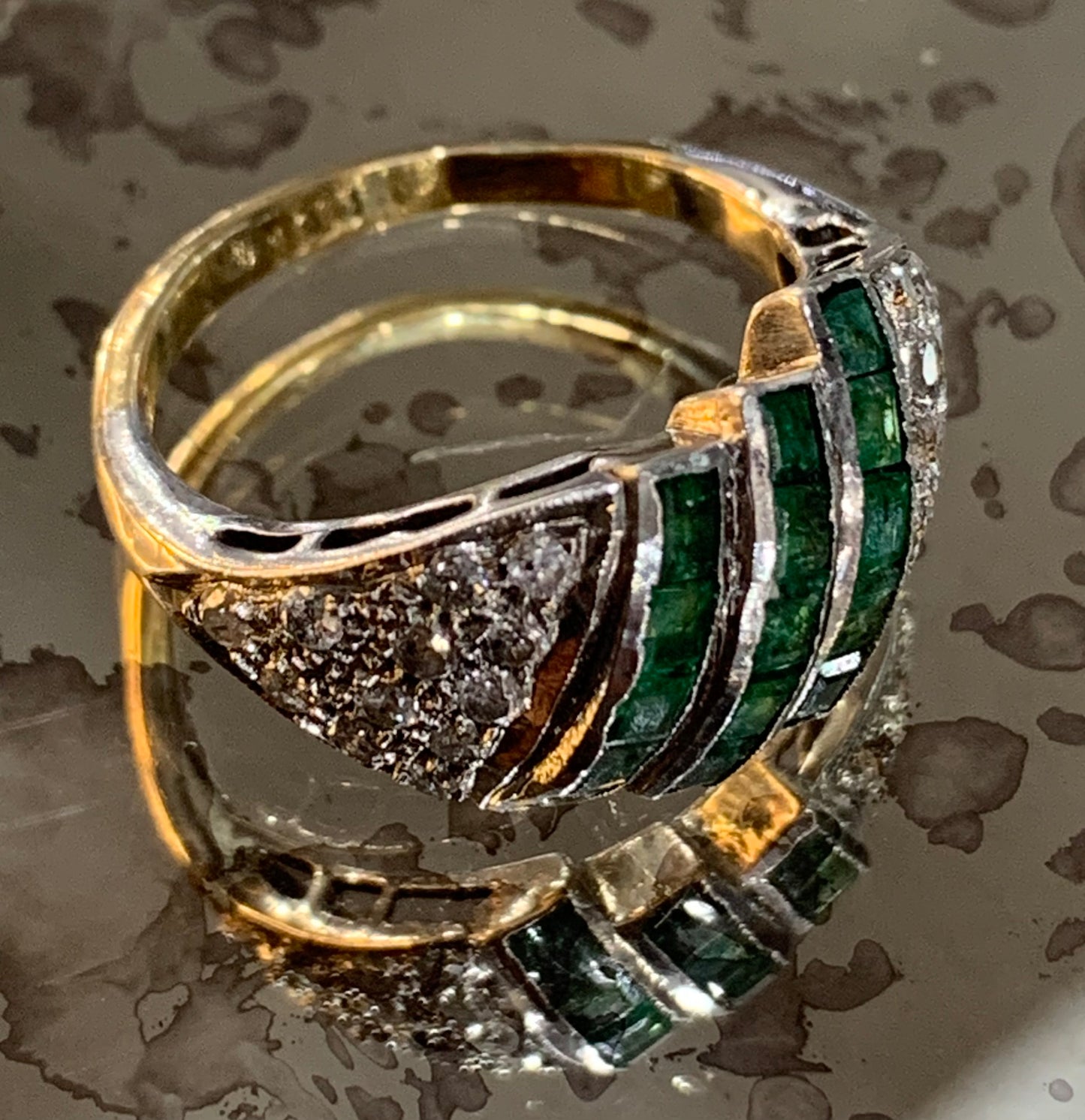 Art Deco Natural Emerald Diamond 18ct Yellow and White Gold Cluster Ring c 1920's - Size N.