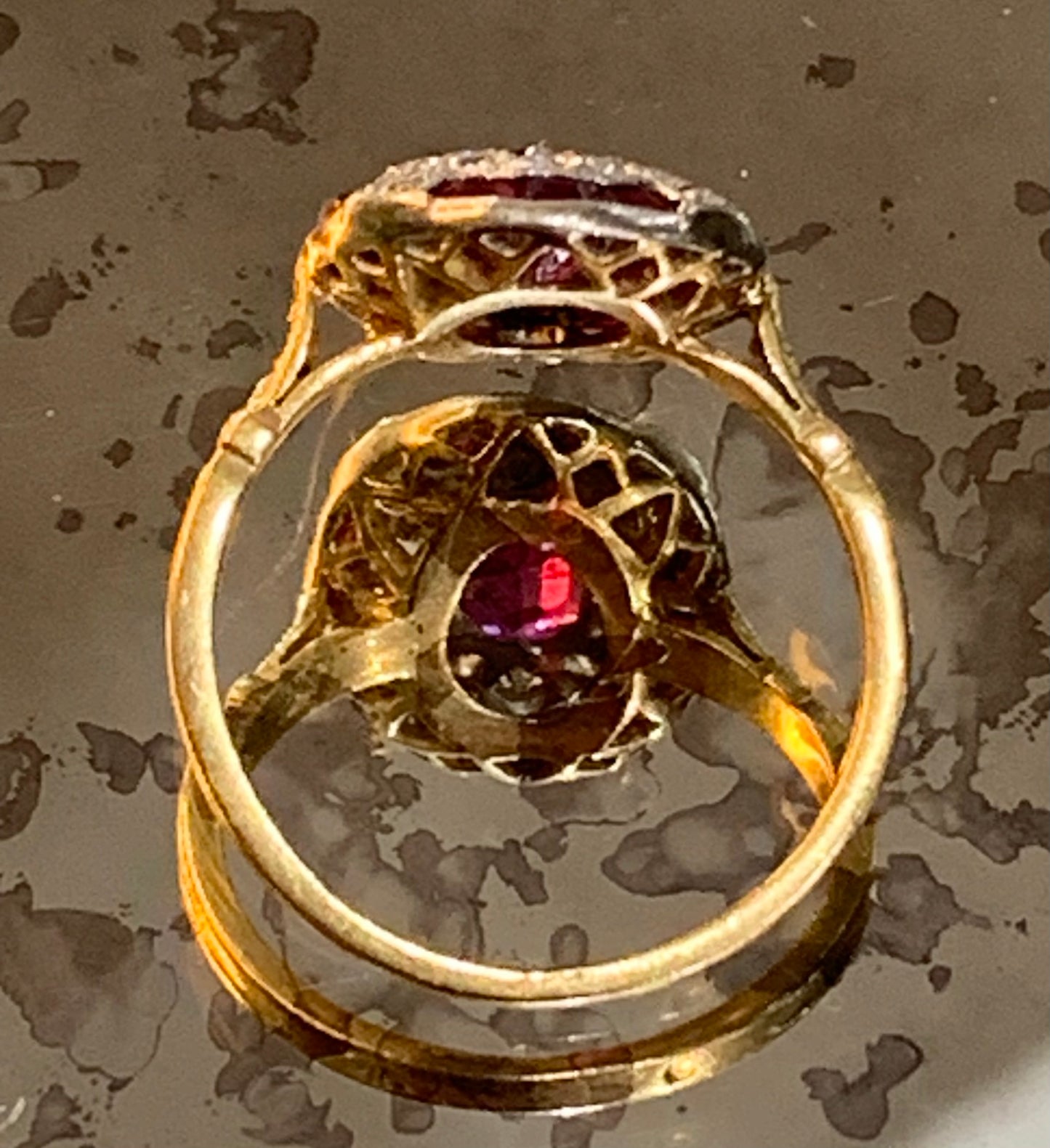Exquisite French Art Deco Ruby & Diamond 18ct Gold Cluster - Size L