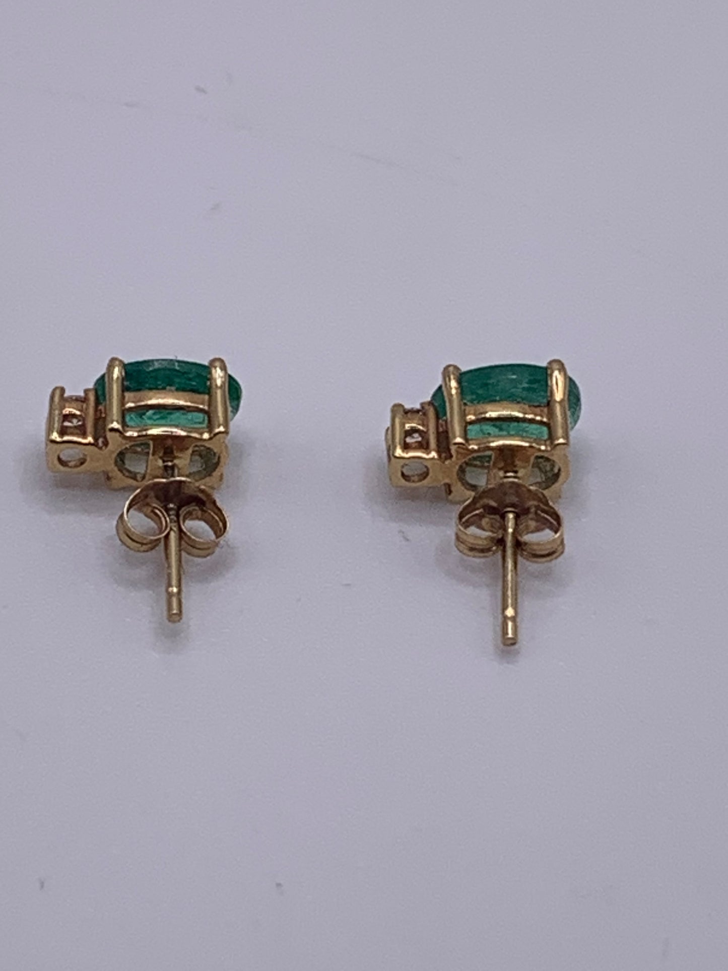 Fine Natural Emerald and Diamond 18ct Gold Stud Earrings.