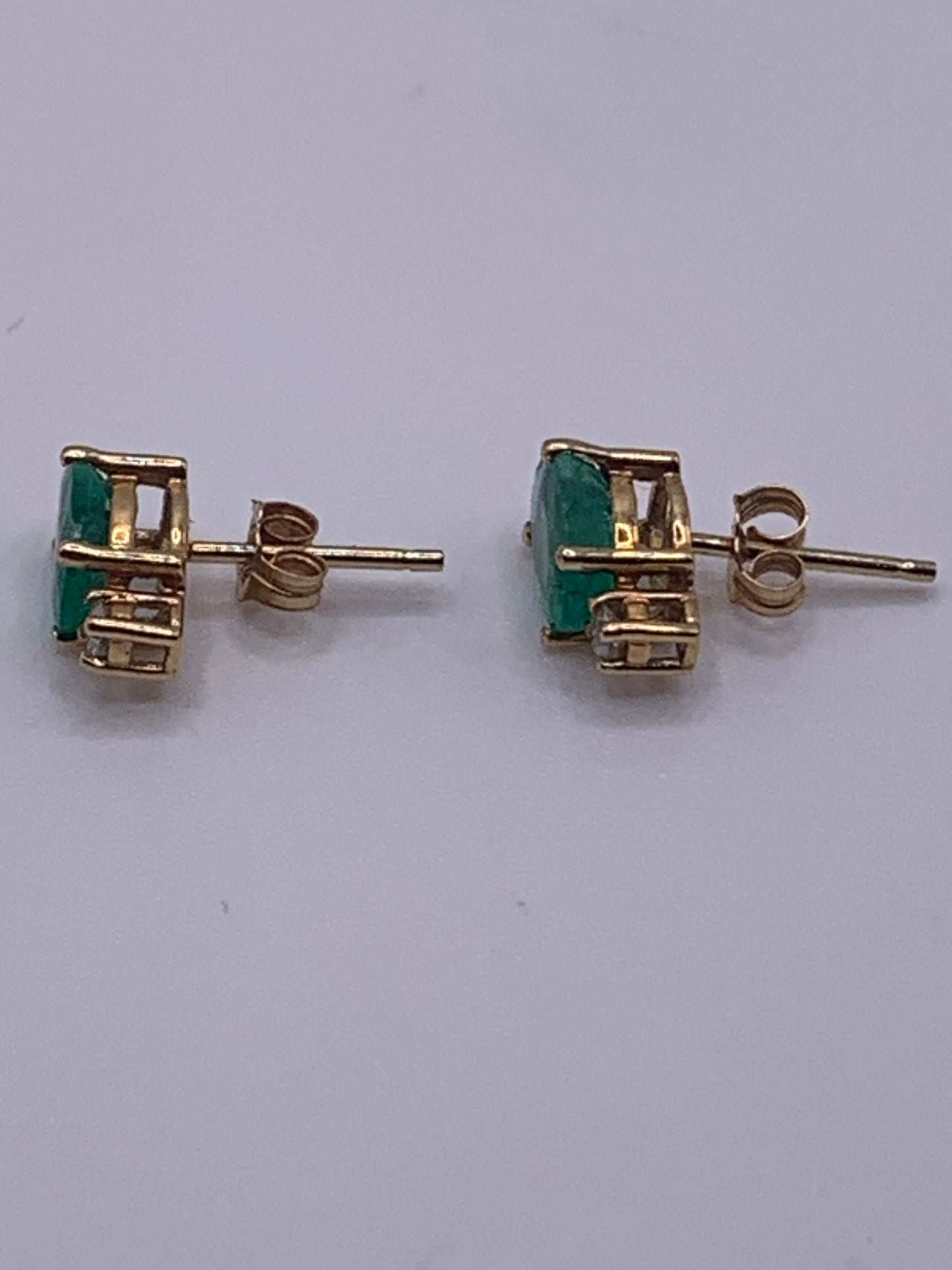 Fine Natural Emerald and Diamond 18ct Gold Stud Earrings.