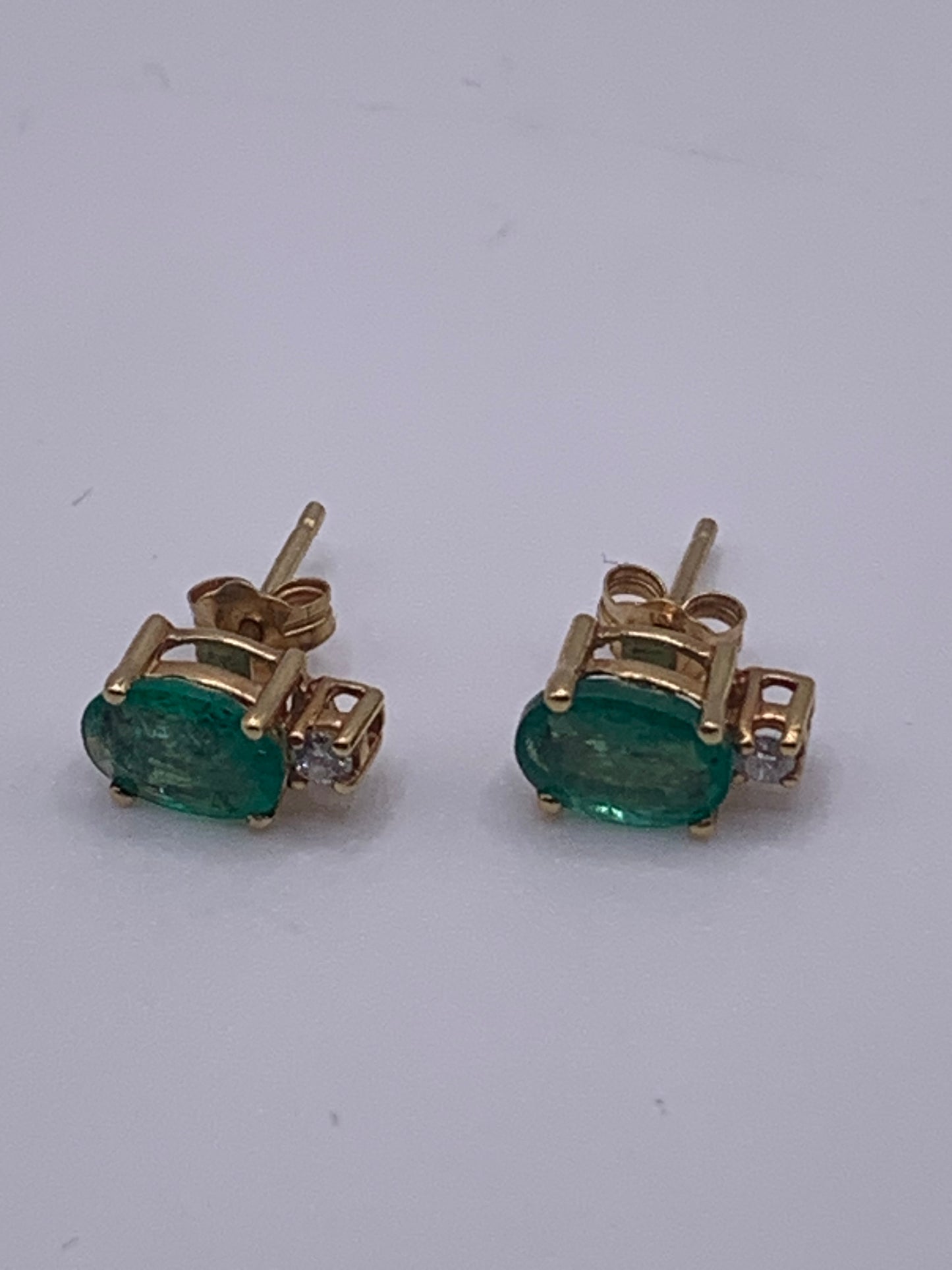 Fine Natural Emerald and Diamond 18ct Gold Stud Earrings.