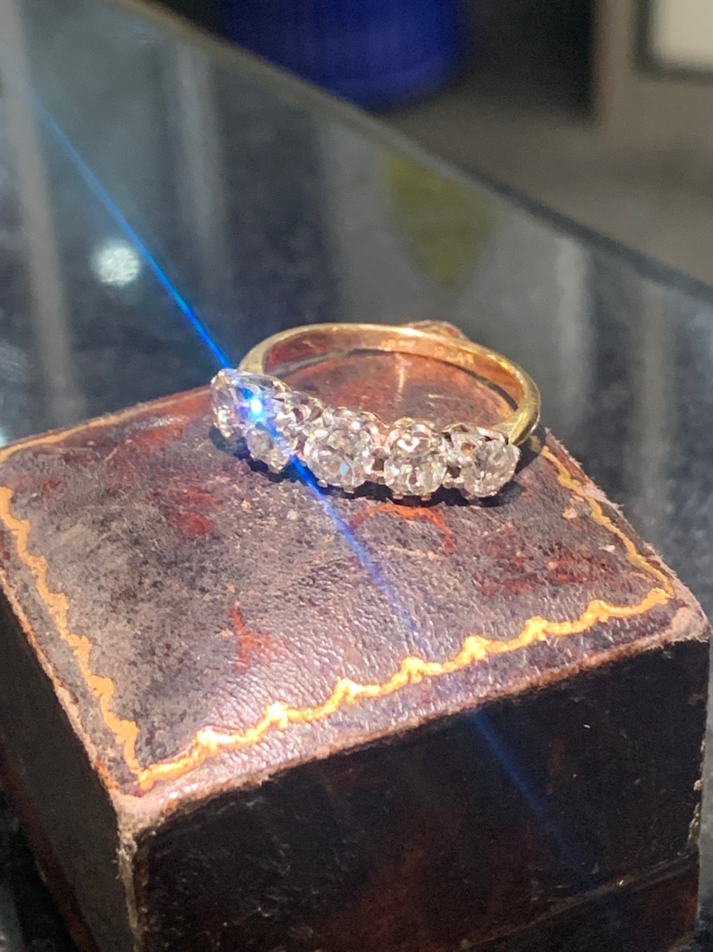 Stunning Victorian Old Mine Cut 5 Stone Diamond (approx 1.6ct) & Platinum 18ct Gold Ring - Size N