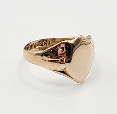 Edwardian Art Deco Men's Rose Gold Sheild Crest Signet Ring (R1/2)