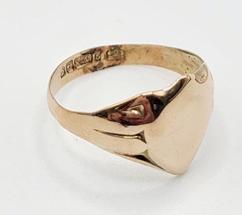 Edwardian Art Deco Men's Rose Gold Sheild Crest Signet Ring (R1/2)