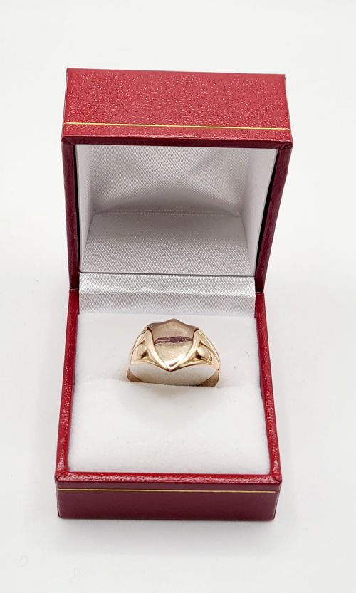 Edwardian Art Deco Men's Rose Gold Sheild Crest Signet Ring (R1/2)