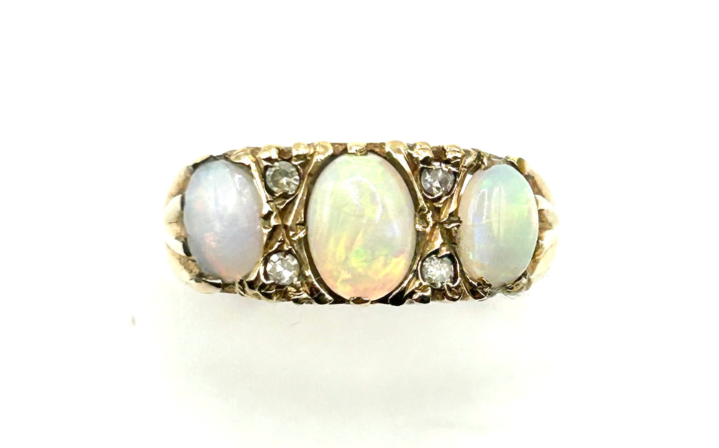 Opal & Diamond 9ct Gold Trilogy Ring (M1/2)