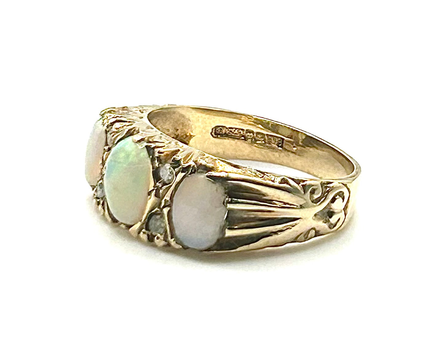 Opal & Diamond 9ct Gold Trilogy Ring (M1/2)