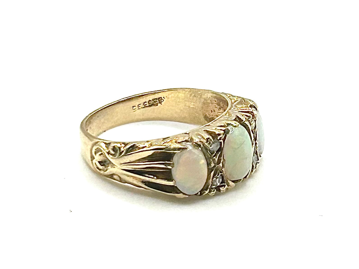 Opal & Diamond 9ct Gold Trilogy Ring (M1/2)