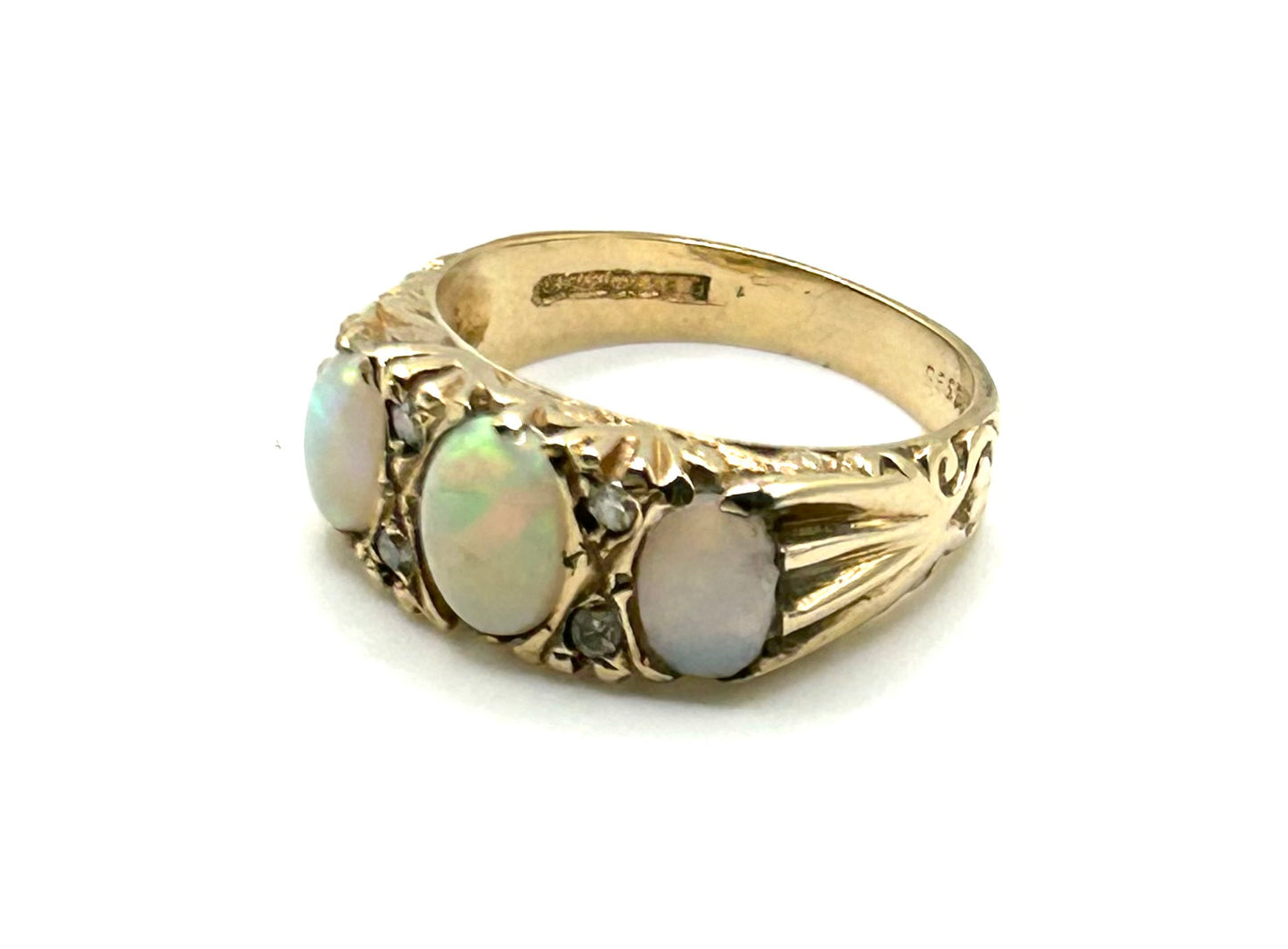 Opal & Diamond 9ct Gold Trilogy Ring (M1/2)