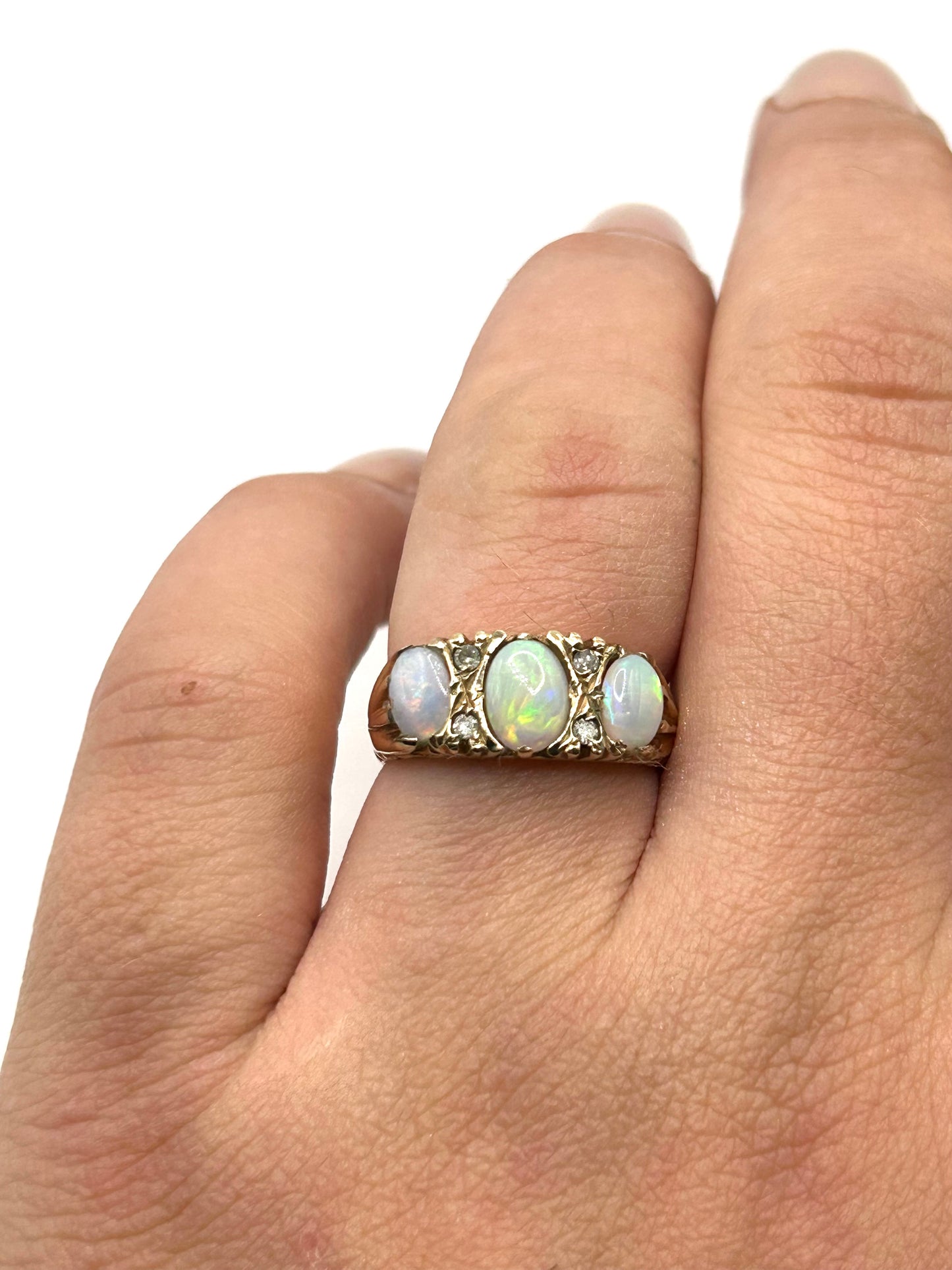Opal & Diamond 9ct Gold Trilogy Ring (M1/2)
