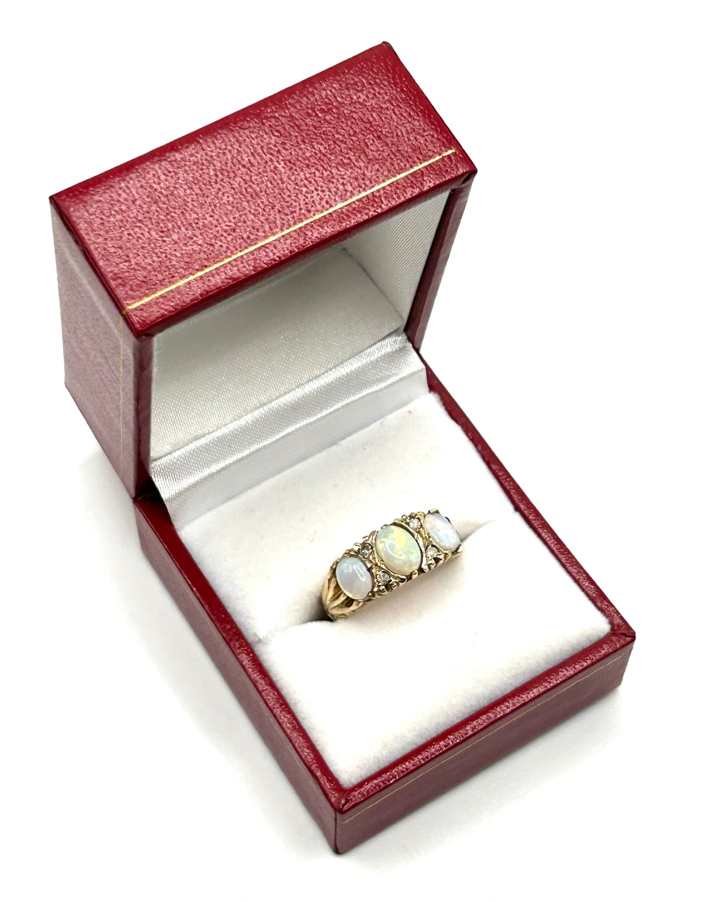 Opal & Diamond 9ct Gold Trilogy Ring (M1/2)