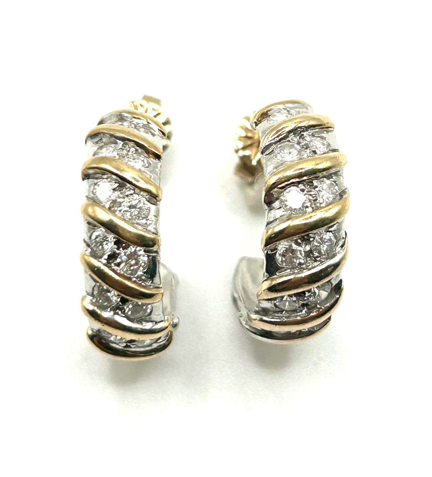 Pair Spherical Diamond 2 Row & 9ct Gold Stud Earrings
