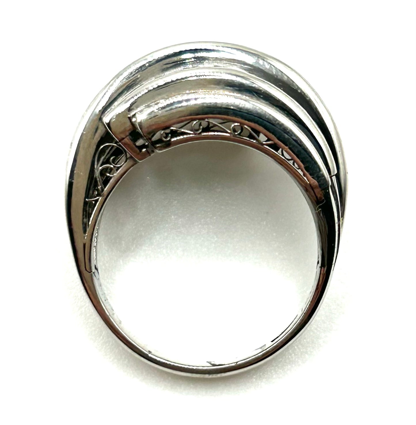 Art Deco Emerald & Diamond Bombe Dome Platinum Ring (N)