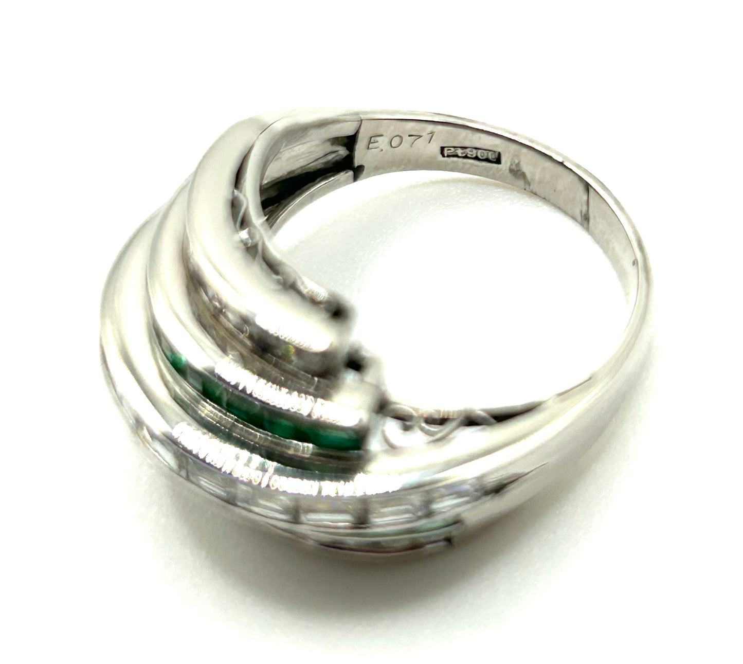 Art Deco Emerald & Diamond Bombe Dome Platinum Ring (N)
