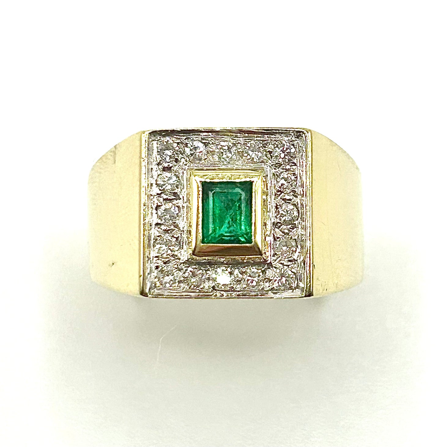Art Deco Style Emerald & Diamond 9ct Gold Unisex Ring