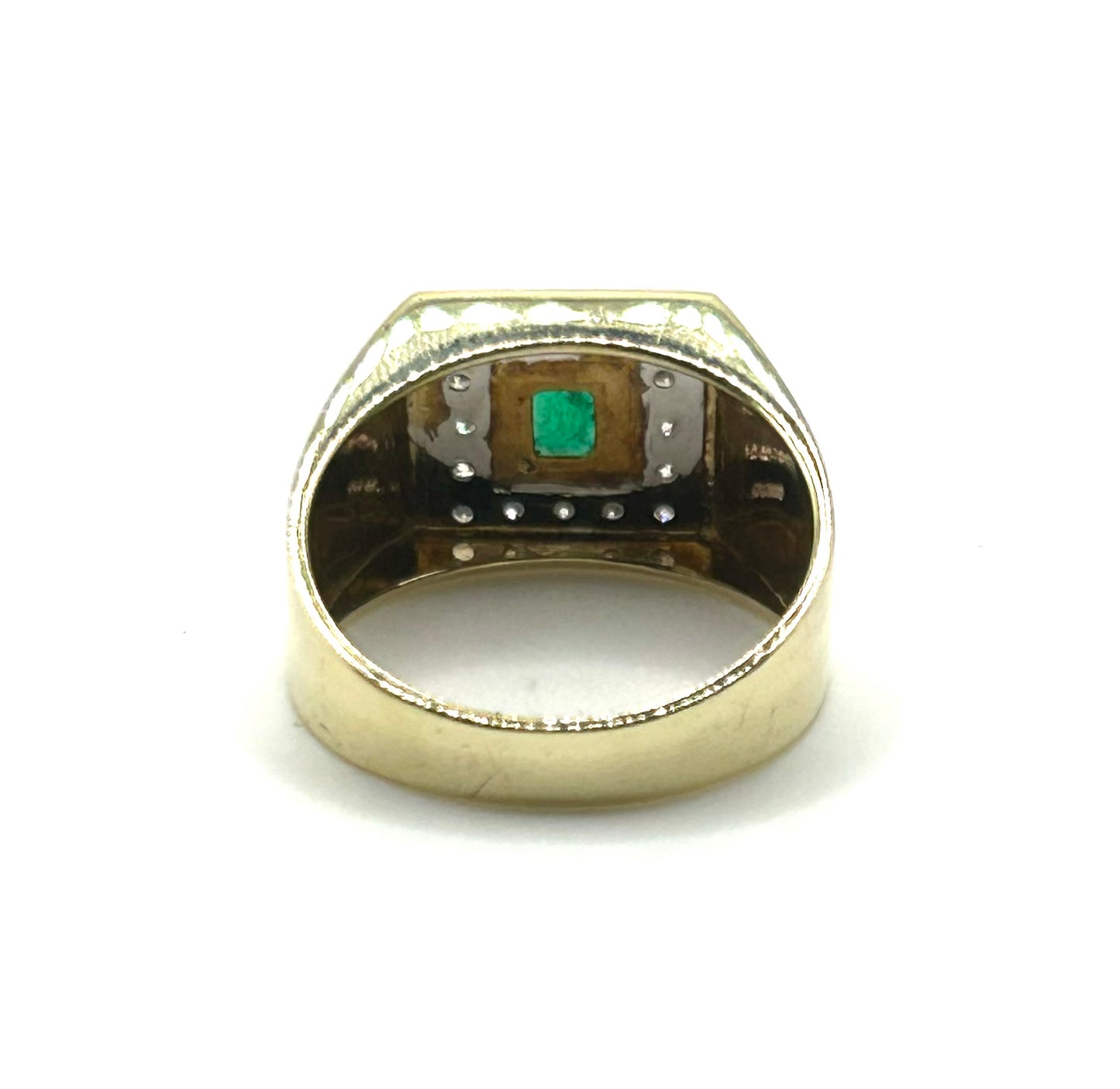 Art Deco Style Emerald & Diamond 9ct Gold Unisex Ring