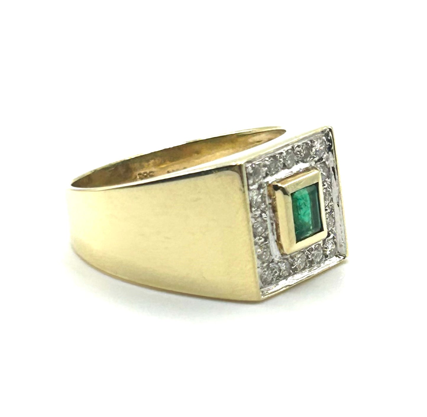 Art Deco Style Emerald & Diamond 9ct Gold Unisex Ring