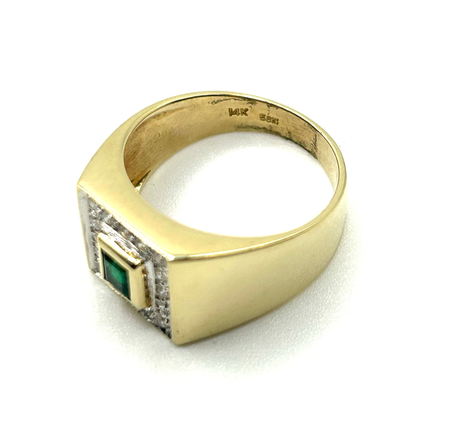 Art Deco Style Emerald & Diamond 9ct Gold Unisex Ring