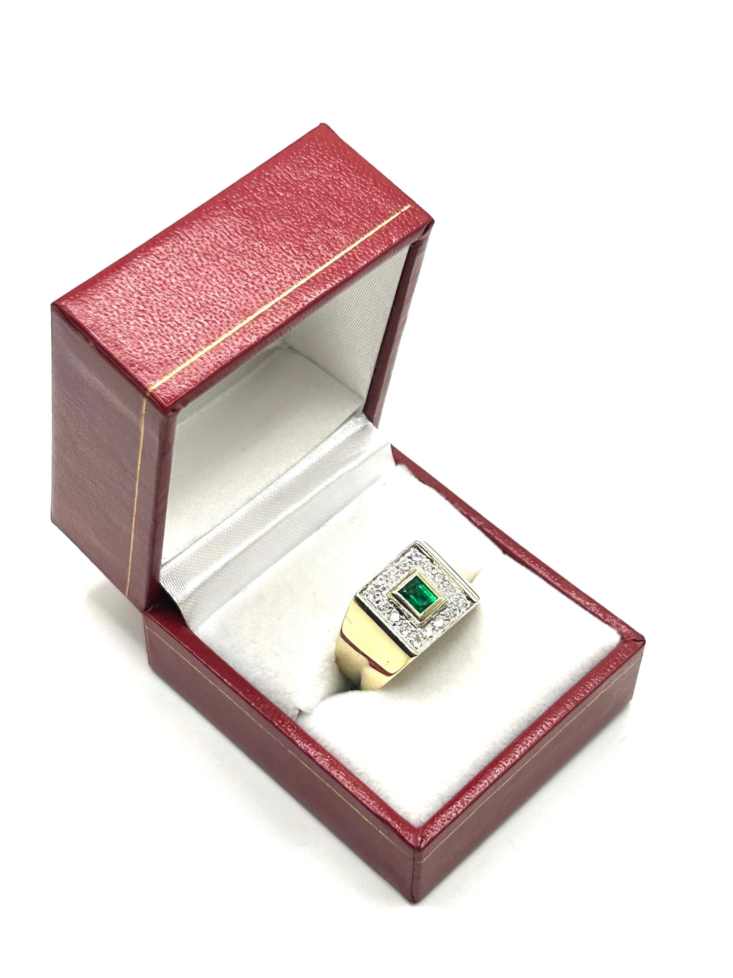 Art Deco Style Emerald & Diamond 9ct Gold Unisex Ring
