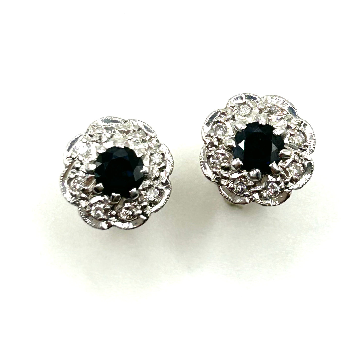 Sapphire & Diamond18ct Gold Daisy Stud Earrings London 1981