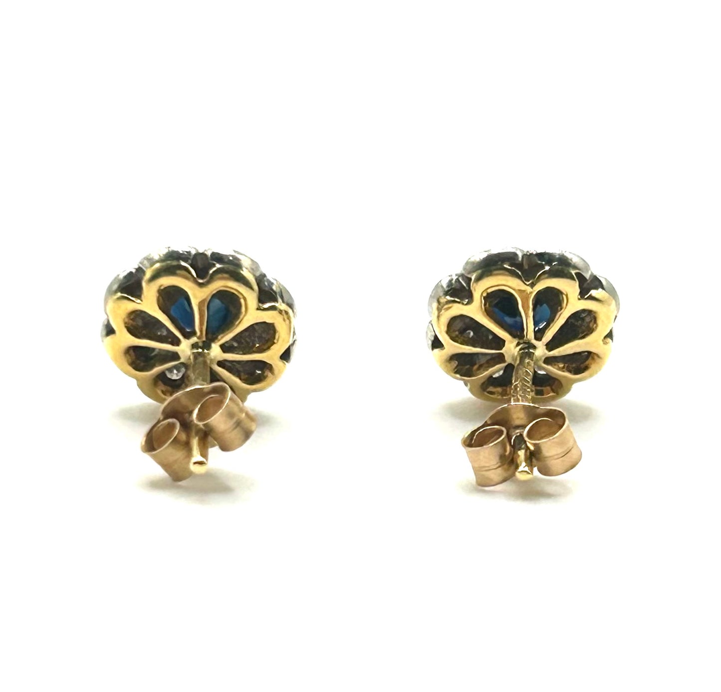 Sapphire & Diamond18ct Gold Daisy Stud Earrings London 1981