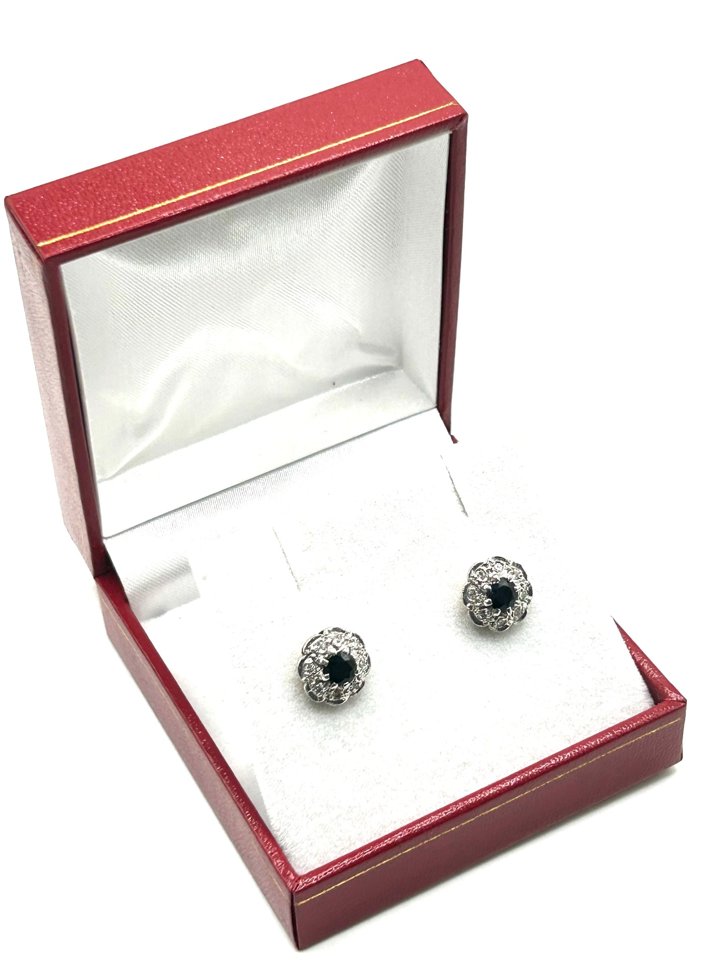 Sapphire & Diamond18ct Gold Daisy Stud Earrings London 1981