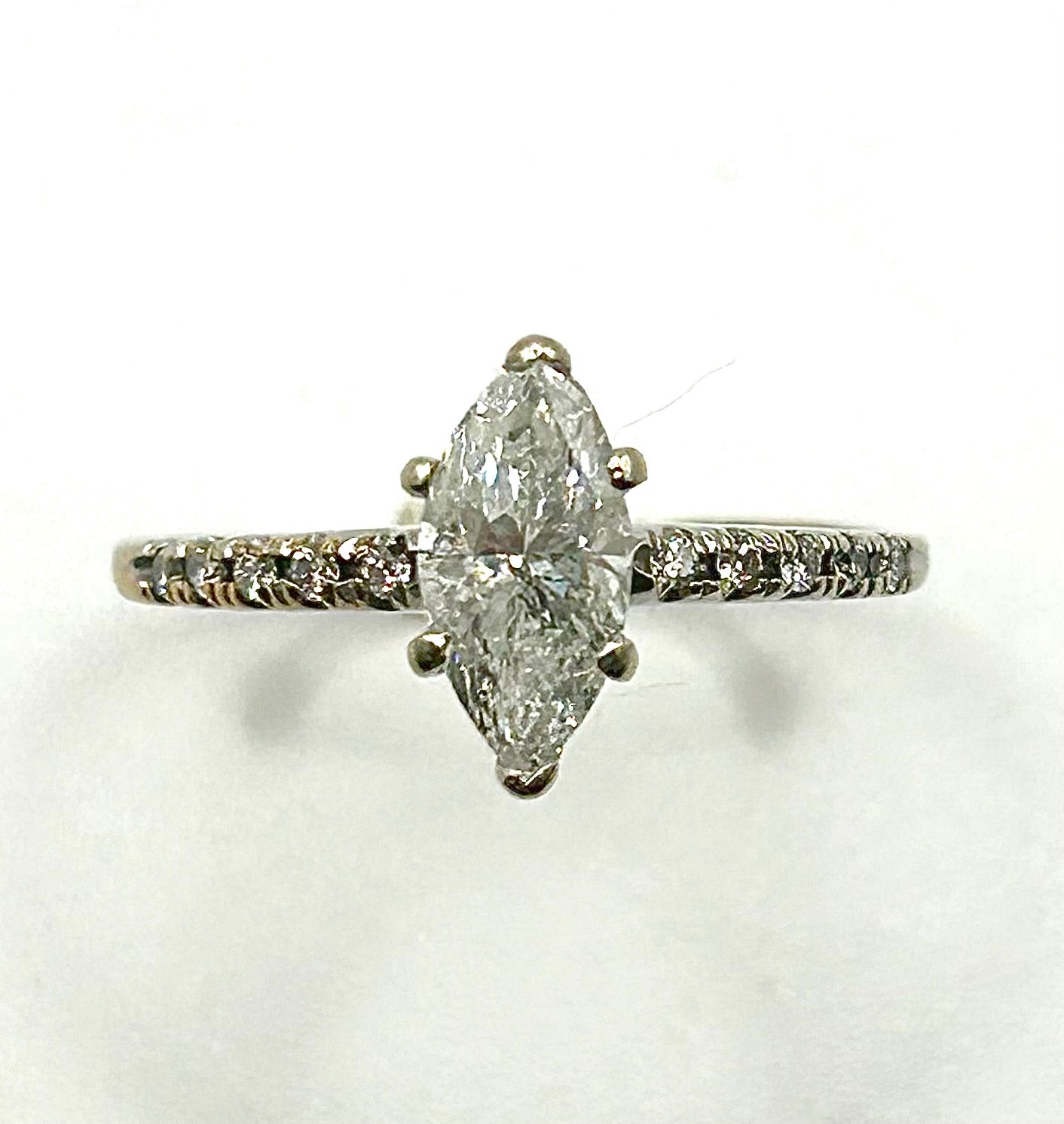 Marquise Cut Diamond Solitaire & Diamond Shoulders 14ct White Gold Ring (N)