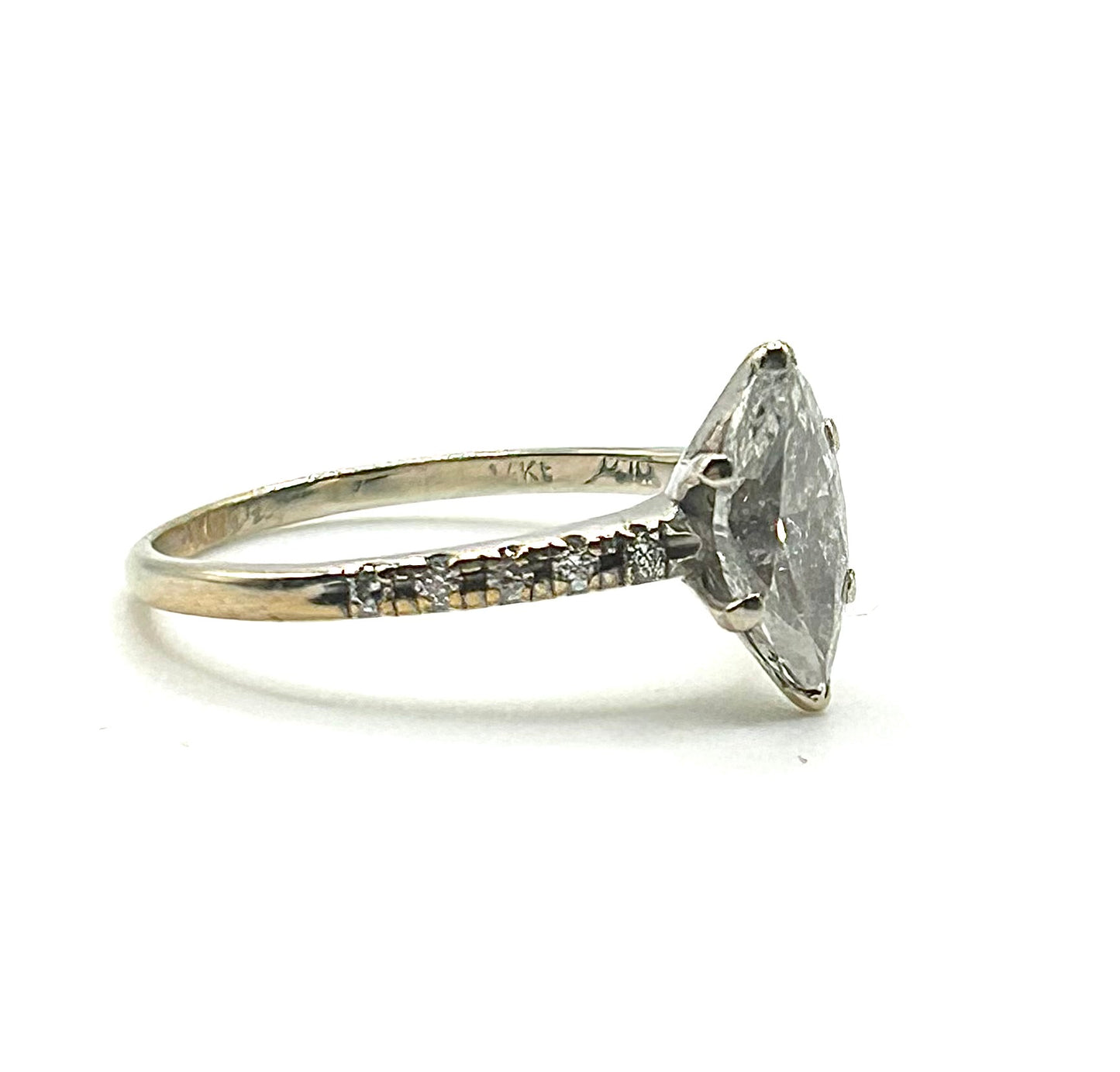 Marquise Cut Diamond Solitaire & Diamond Shoulders 14ct White Gold Ring (N)