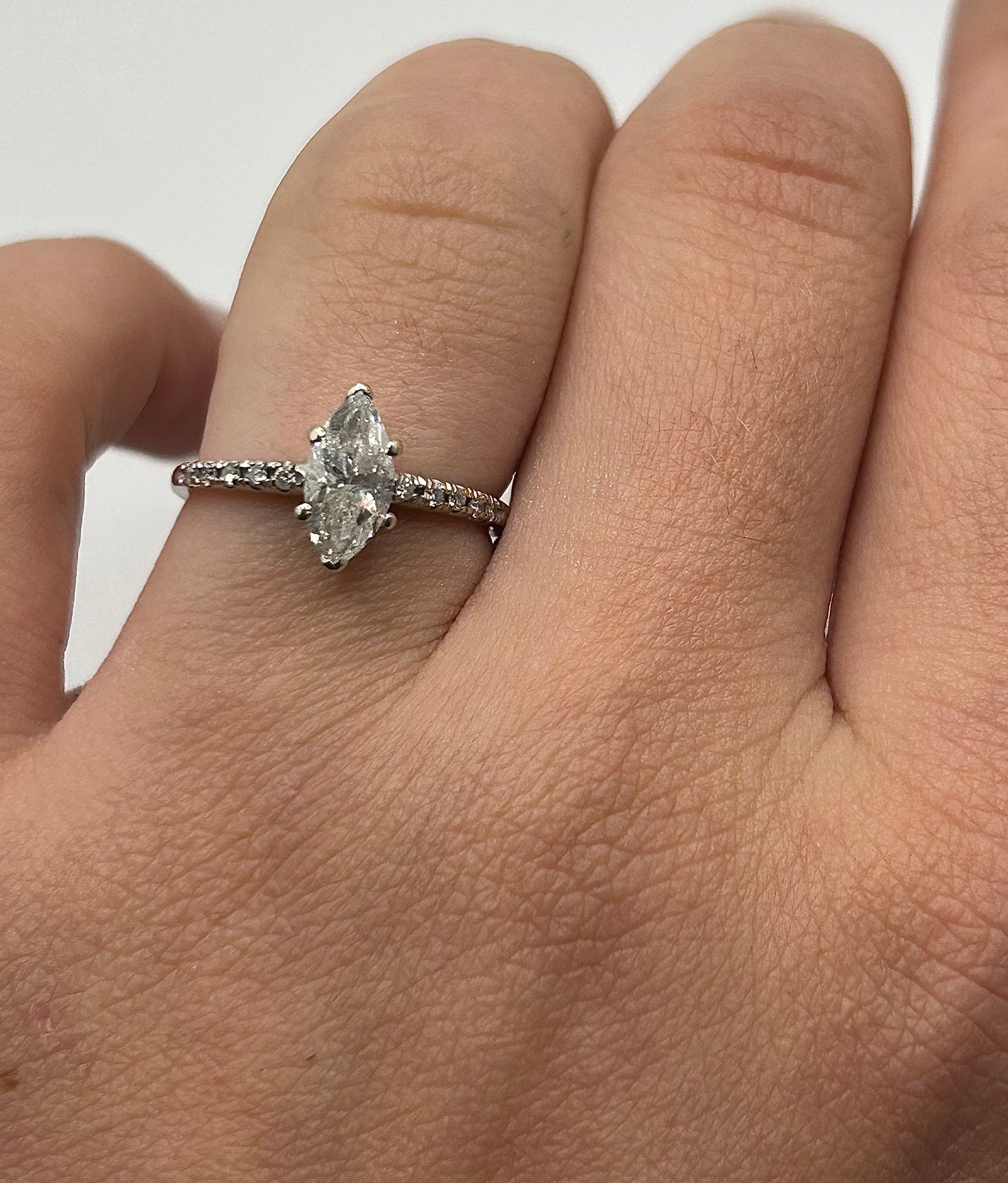 Marquise Cut Diamond Solitaire & Diamond Shoulders 14ct White Gold Ring (N)