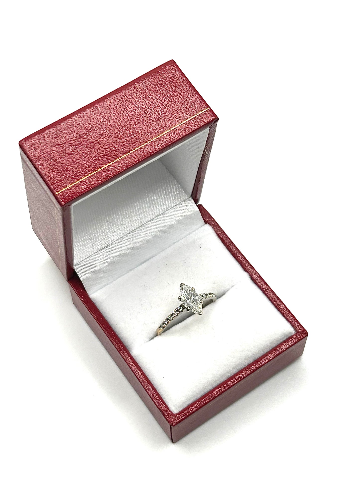 Marquise Cut Diamond Solitaire & Diamond Shoulders 14ct White Gold Ring (N)