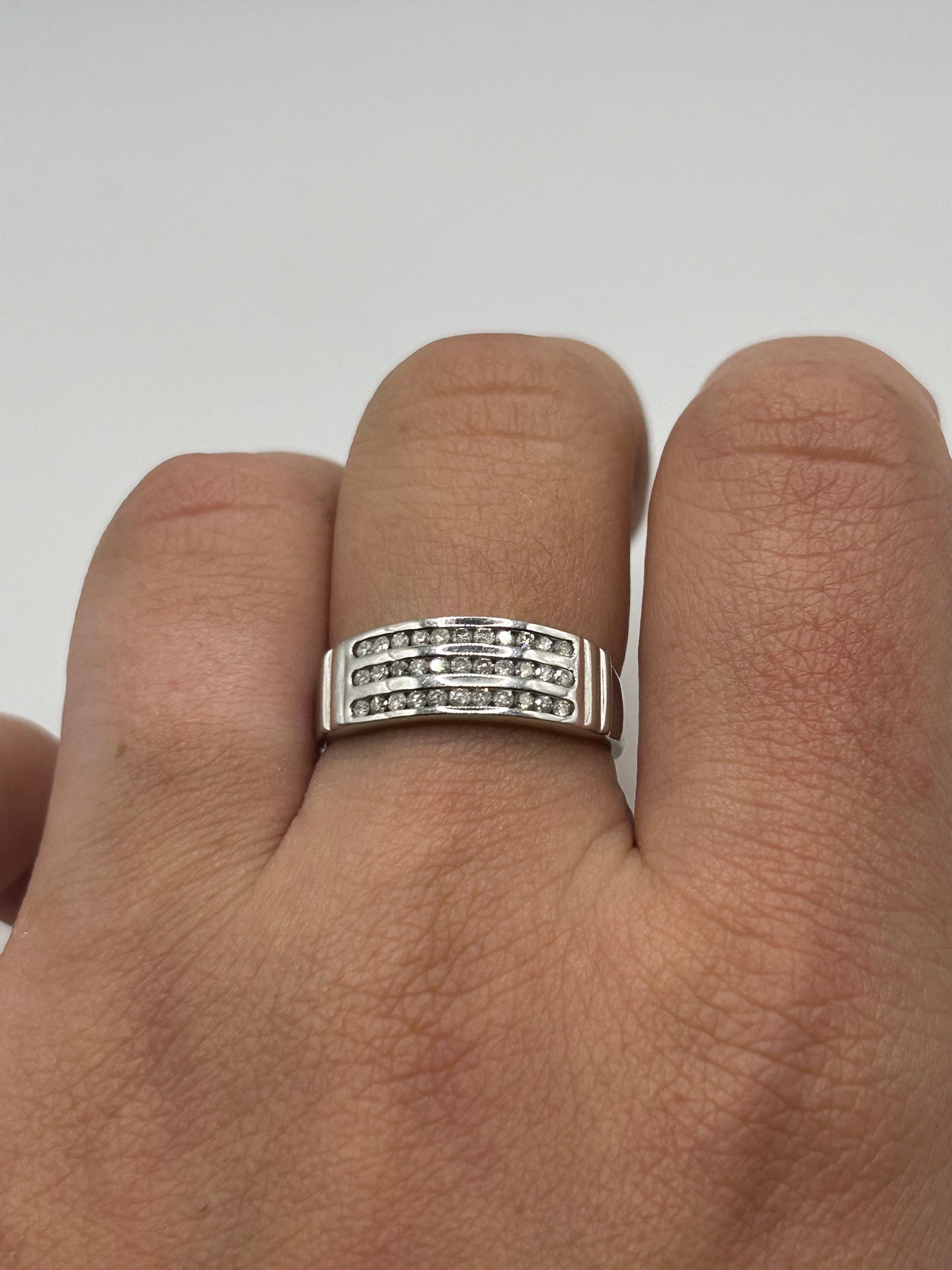 Fine Three Row Diamond Cluster 9ct Gold Ring (R1/2)