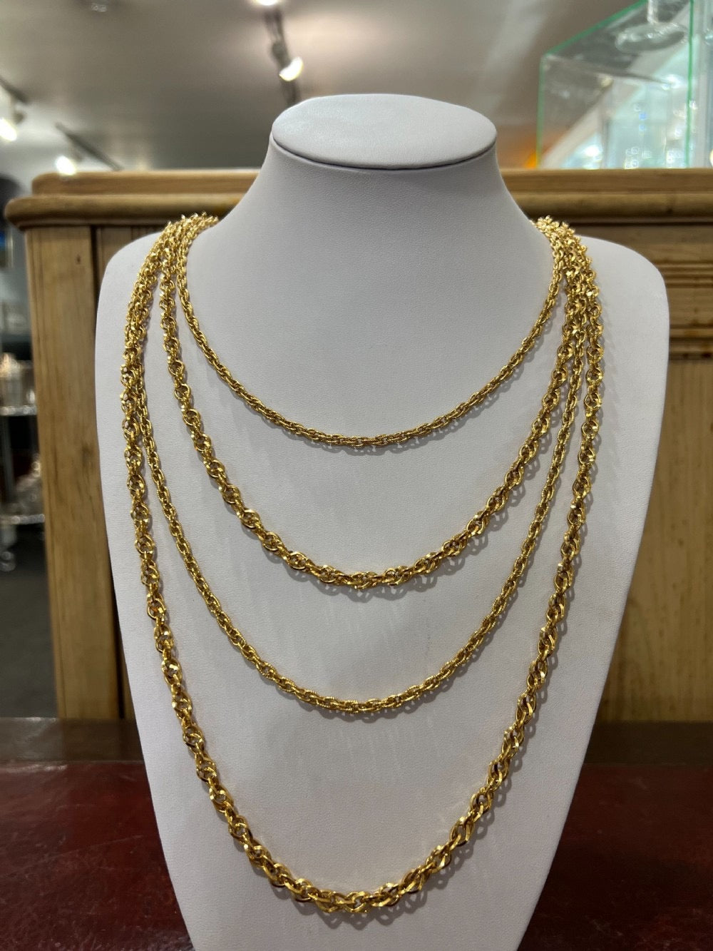 Trifari Gold Plated Long 4 Strand Chain Link Necklace