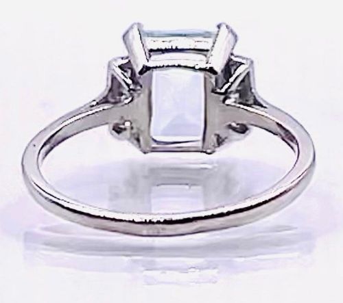 Emerald Cut Aquamarine & Diamond Accents on Platinum Ring (Size O)