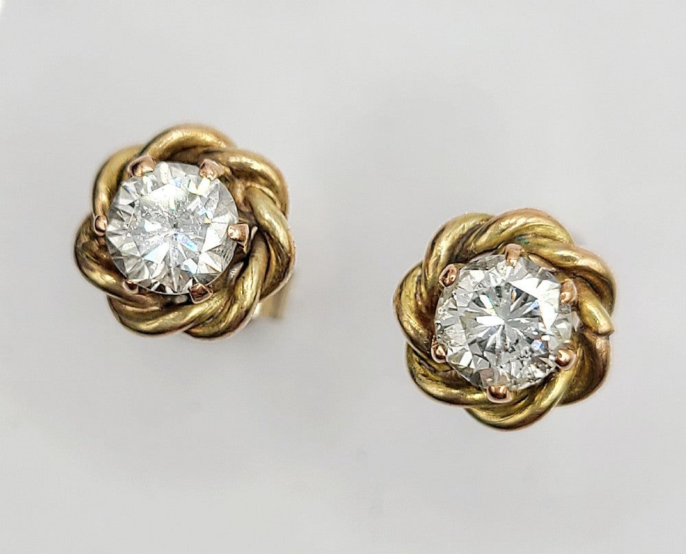Antique Diamond (approx 1.2ct) 9ct Gold Stud Earrings