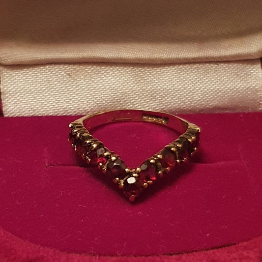 Garnet Wishbone Ring on 9 Carat Gold
