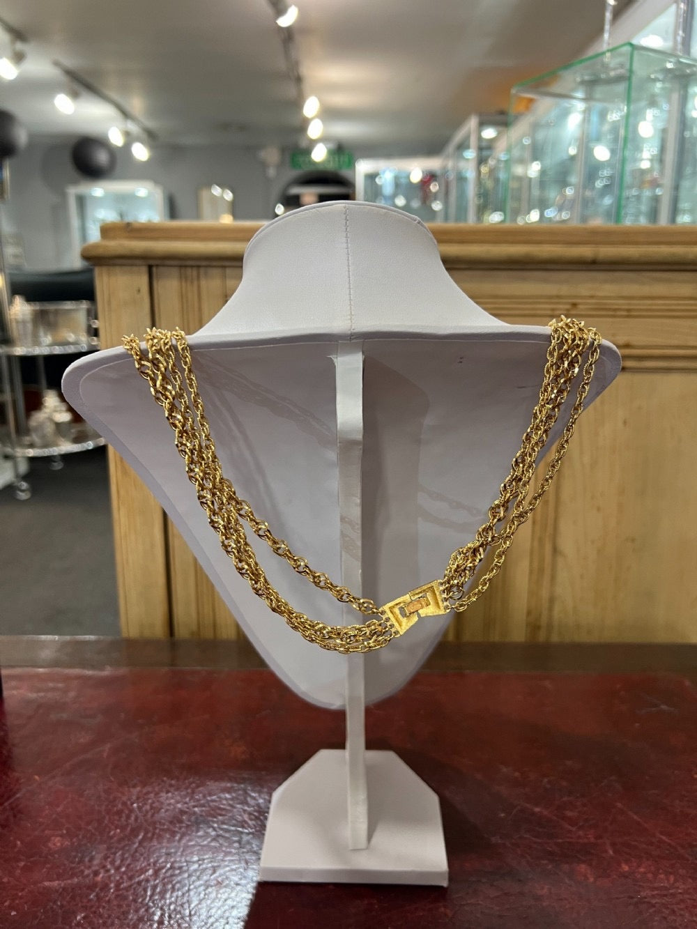 Trifari Gold Plated Long 4 Strand Chain Link Necklace