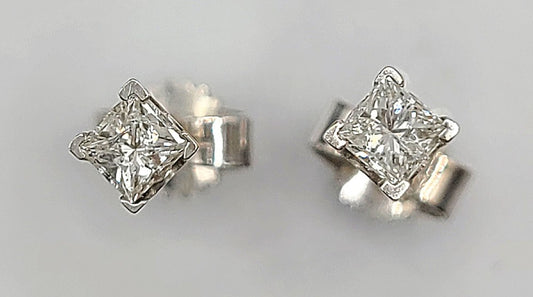 Princess Cut Diamond Stud on 14ct White Gold Earrings
