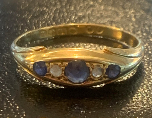 Art Deco Sapphire & Diamond 18ct Gold Half Eternity Ring - Size M1/2