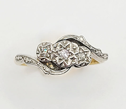 Art Deco Platinum Set Diamond Trilogy Swirl Ring 18ct Gold