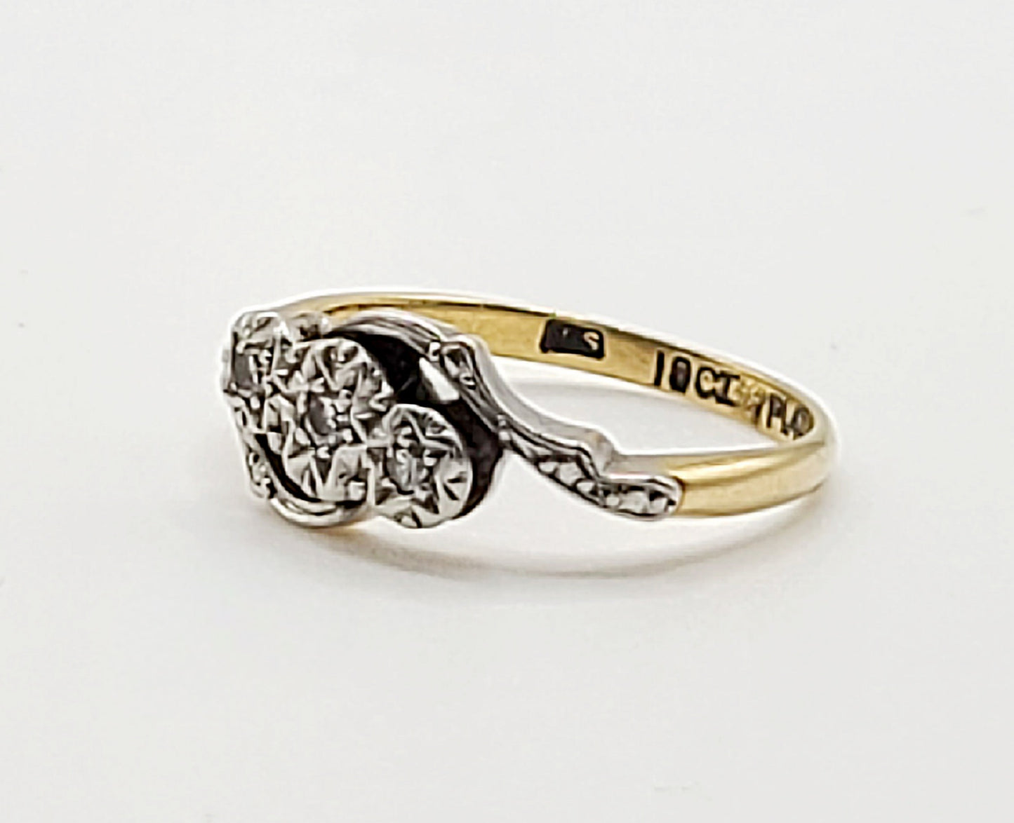 Art Deco Platinum Set Diamond Trilogy Swirl Ring 18ct Gold